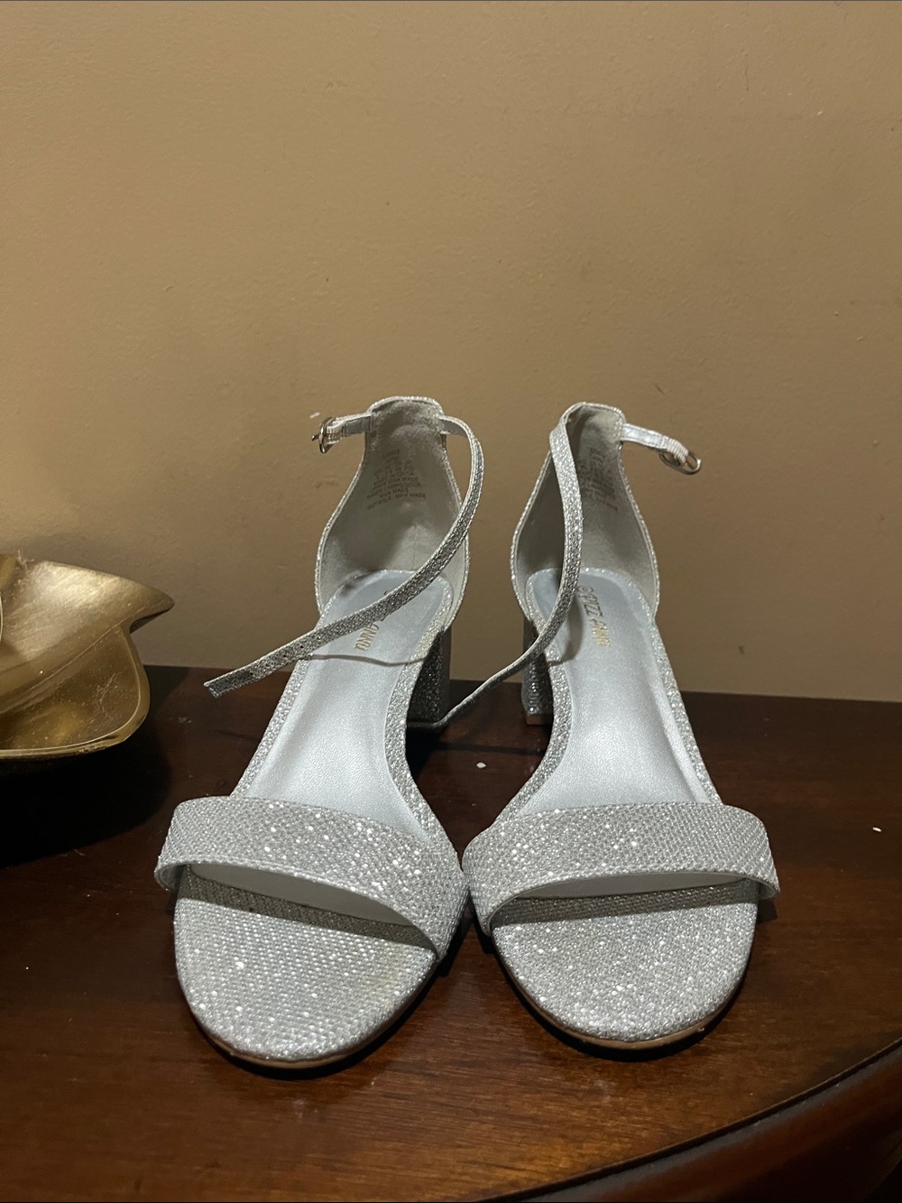 Anne Klein Silver Glitter Ankle-Strap Heels